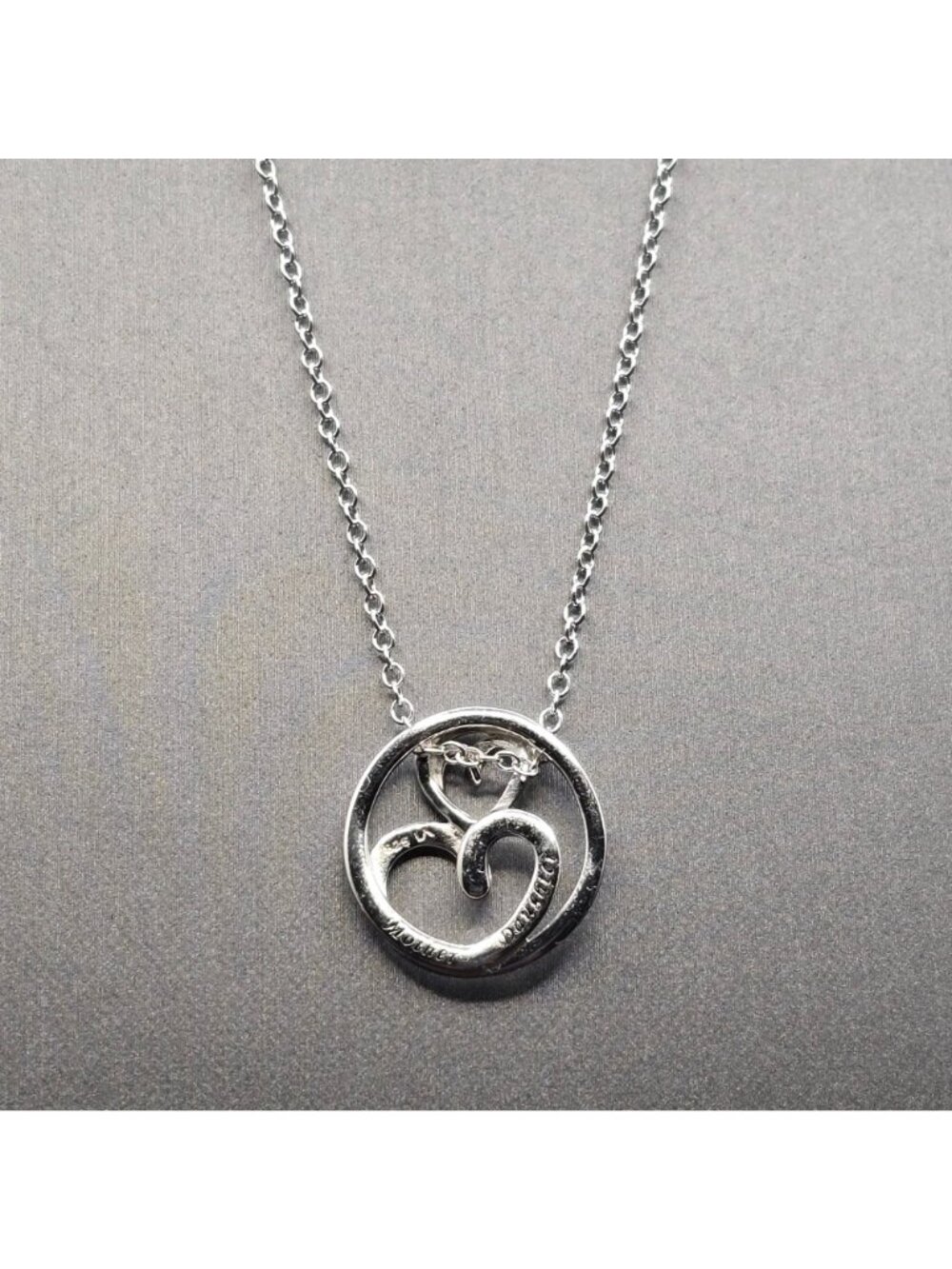 Sterling Silver Mother Daughter Heart Pendant Necklace Open Work Signed LA 925 - Picture 8 of 11